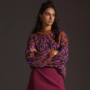💜🖍️🛍️Farm Rio Leopard Pop Sweater. Size M. 💜🖍️🛍️